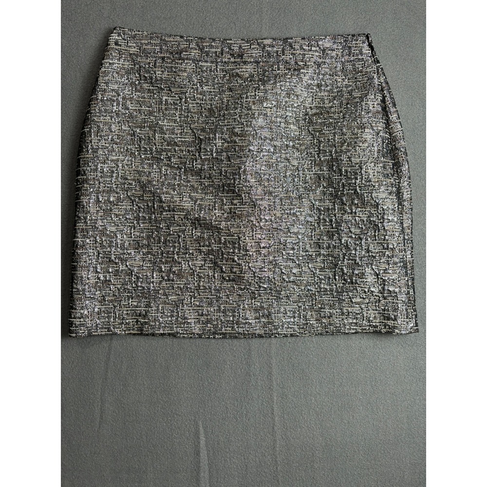 Banana Republic Tweed Mini Skirt Women 8 Silver Metallic Textured Holiday Party
